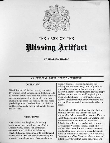 "The Case of the Missing Artifact" a free adventure for the Baker Street RPG http://www.victorianadventureenthusiast.com/index/the-case-of-the-missing-artifact-a-free-adventure-for-the-baker-street-rpg/ #sherlockholmes #tabletopRPG #rpg #free